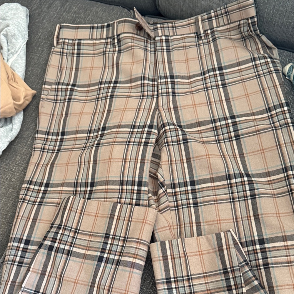 Men's Plaid Tan Pants